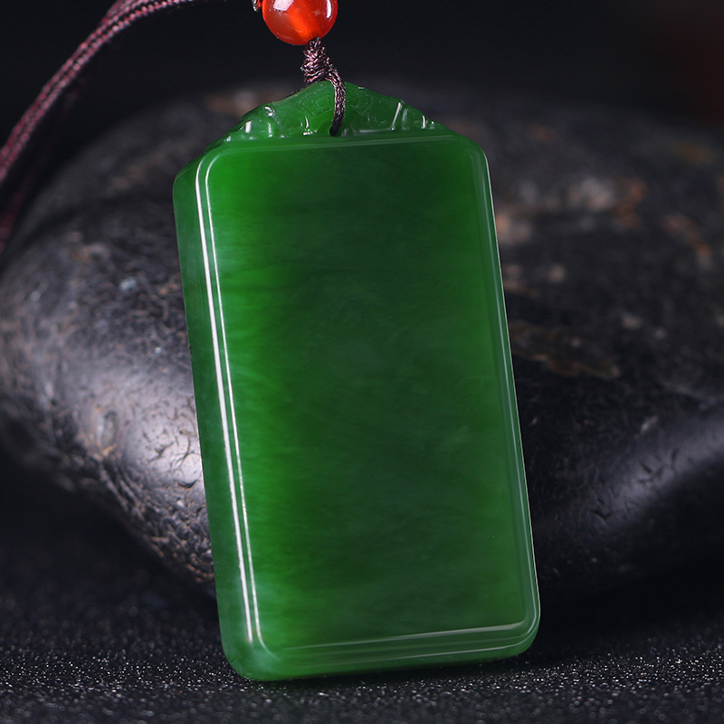 美脂和田碧玉平安无事牌男女款天然玉牌颈饰