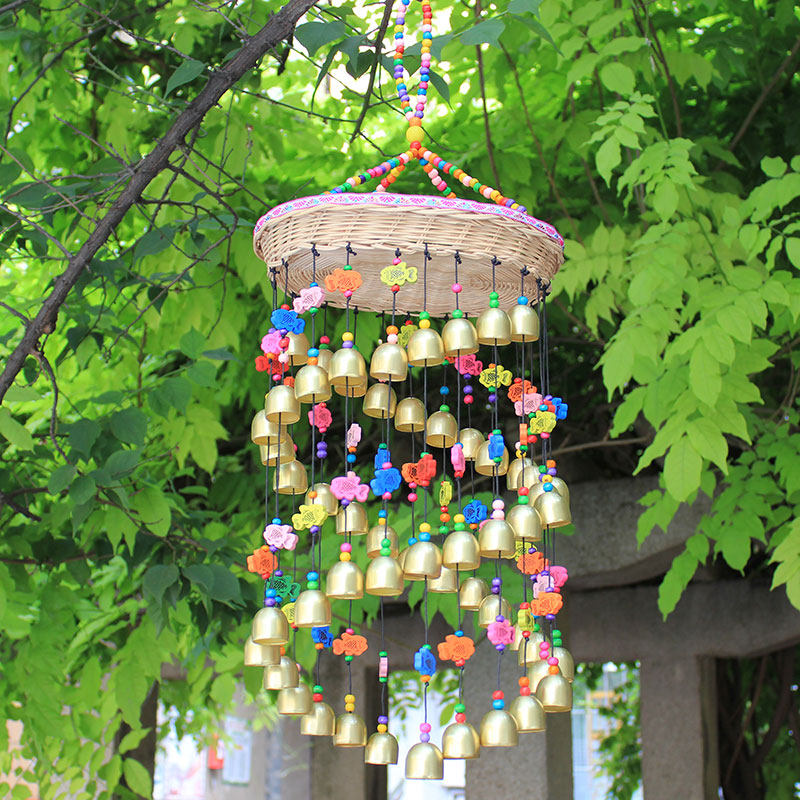 特色手工艺制作藤编篮风铃挂饰铜铃铃铛双龙庭院客厅风铃及配件