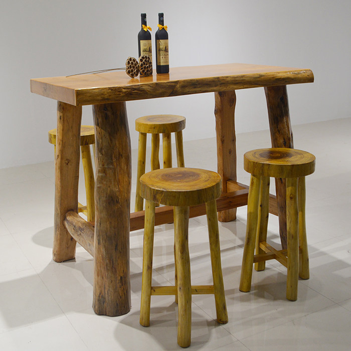 吧台原生态家用客厅靠墙桌子原木高脚酒吧桌椅吧台