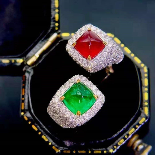 色标级 红宝石祖母绿双宝石戒指 贵气十足 颜色浓烈纯正 晶莹通透