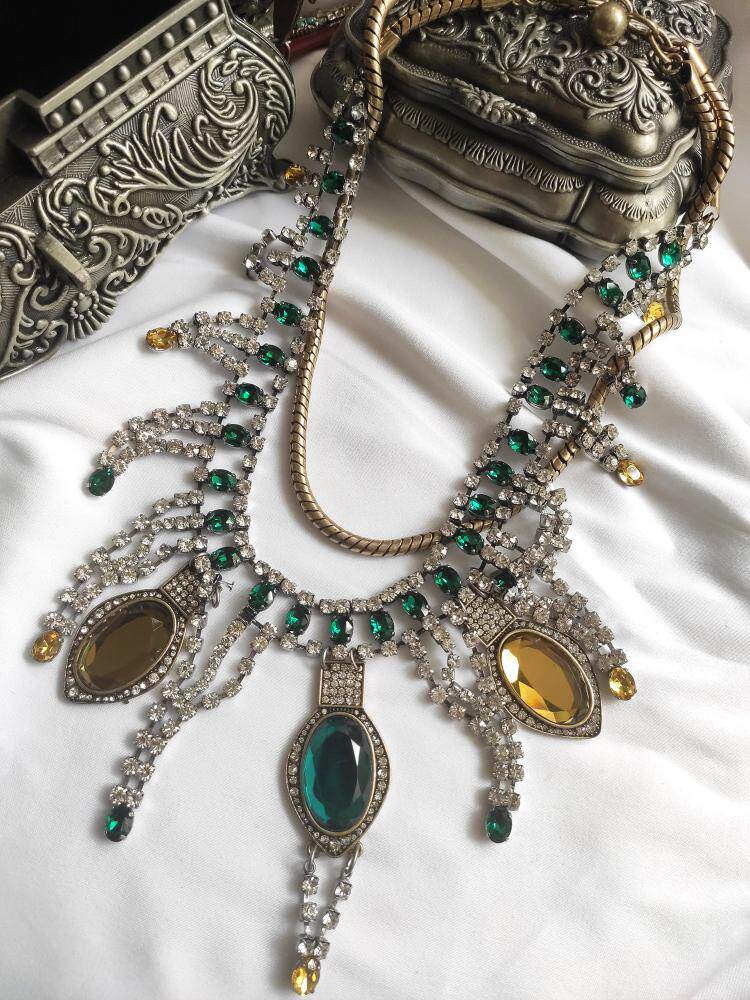 vintag复古拜占庭风西洋古董中古古彩水晶多层项链