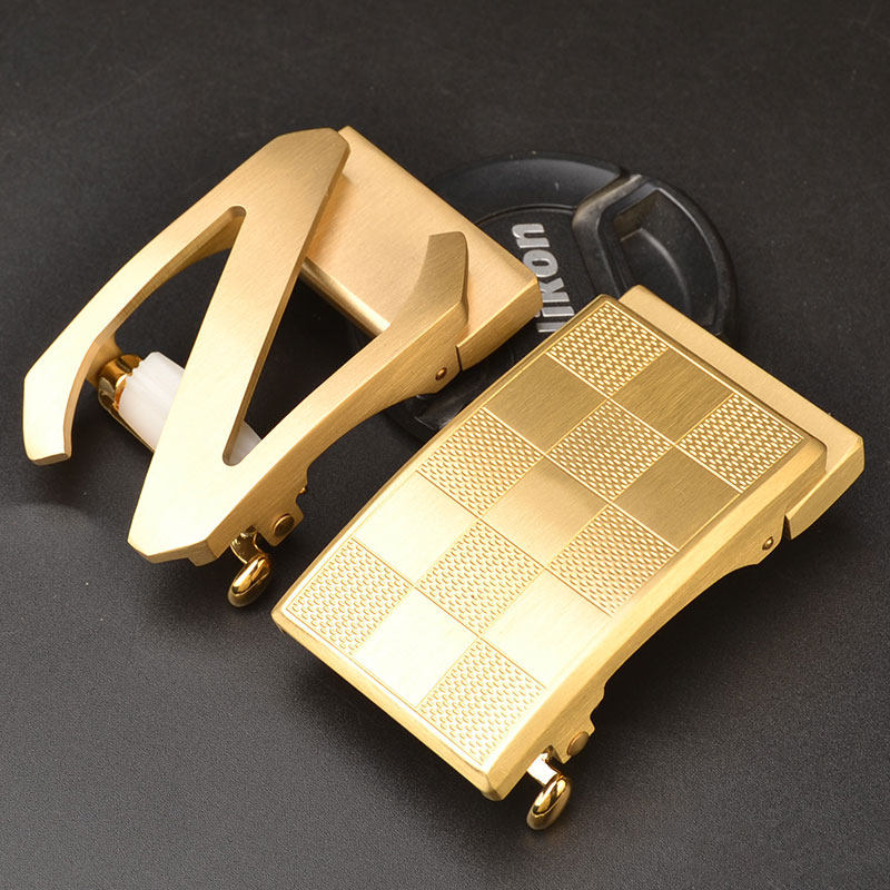 皮带真皮黄铜自动裤带铜头植鞣纯铜无牙无孔腰带