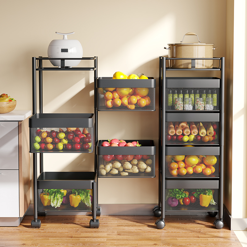 厨房蔬菜置物架旋转移动收纳落地多层夹缝储物厨房置物架