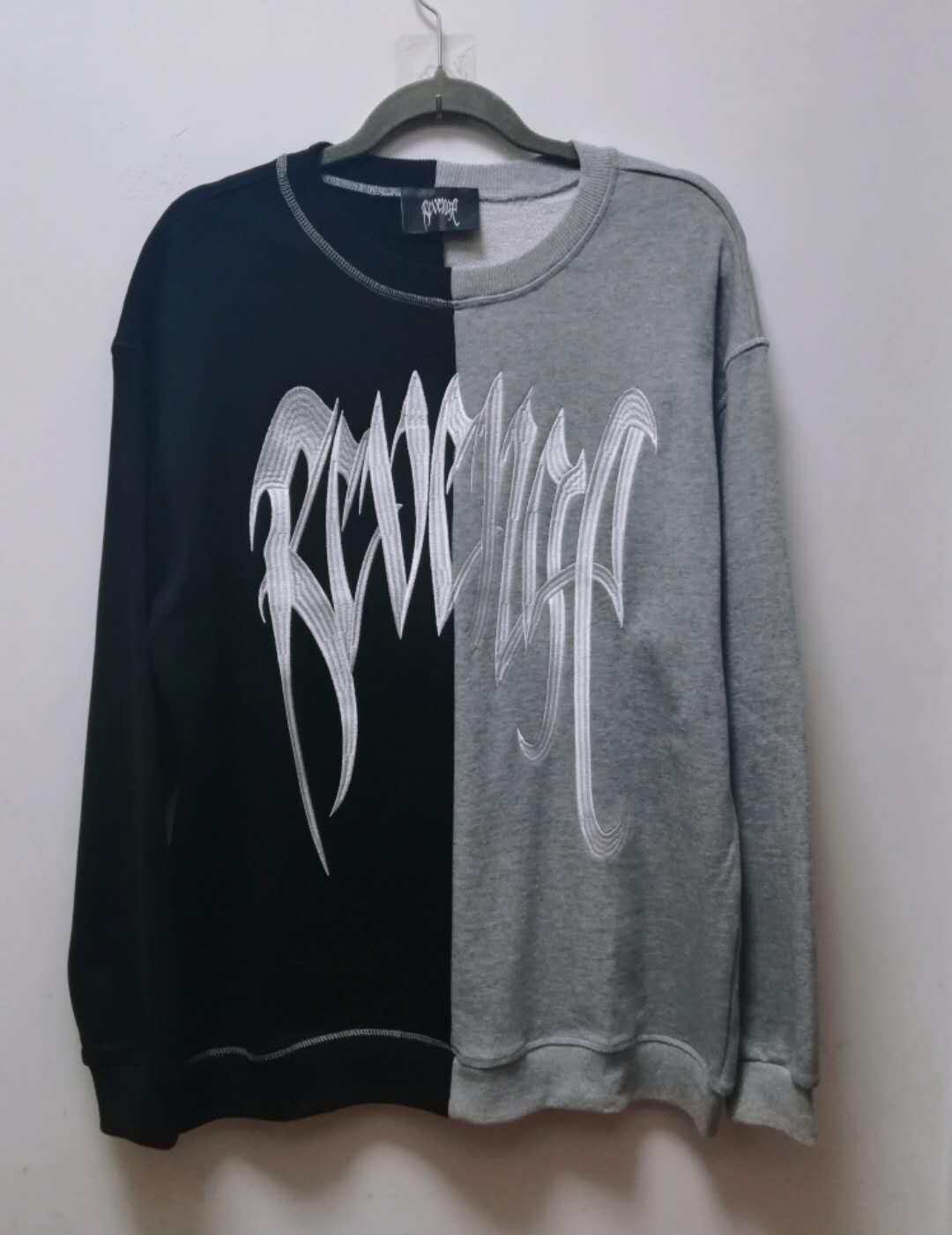 现货revenge卫衣黑灰拼接刺绣标志xxxtentacion美潮潮牌卫衣