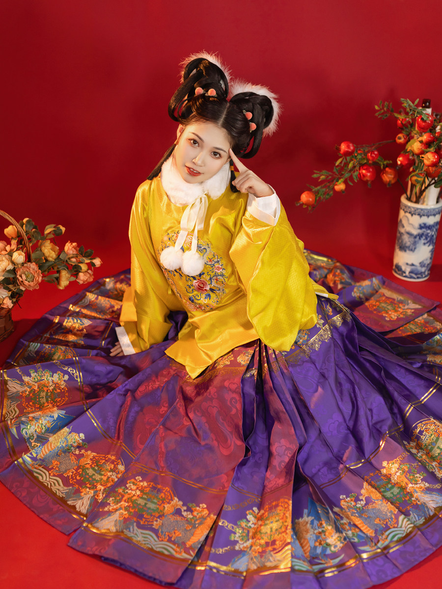 子爵秋色原创小青小青龙龙明制汉服女补服交领百褶汉服