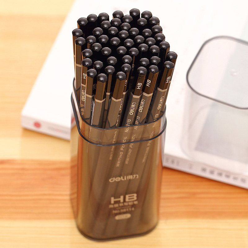 得力文具书写hb铅笔六角笔杆铅笔桶装50支学生素描铅笔包邮