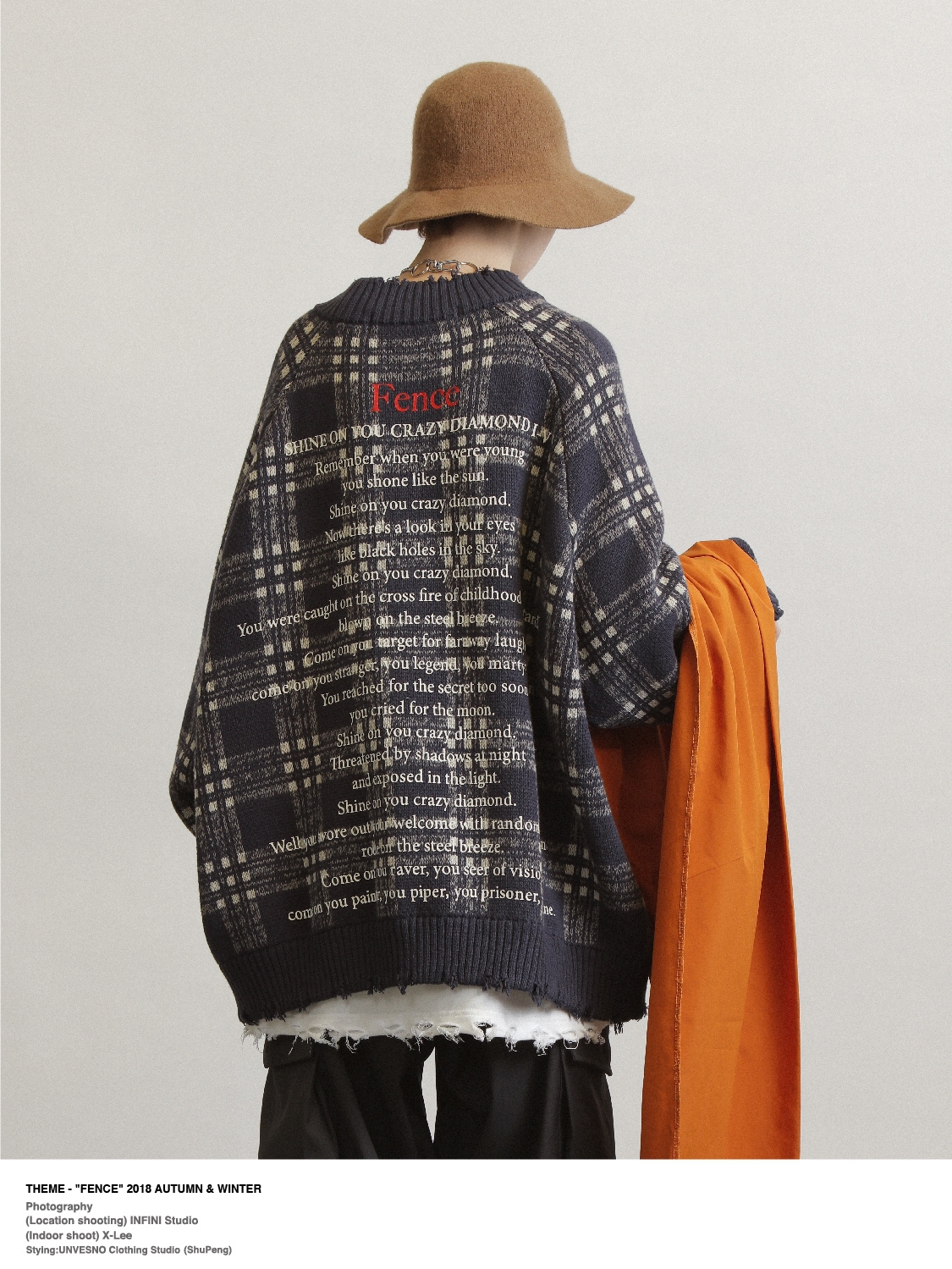 UNVESNO AW18复古秋冬印花格子格纹加厚宽松针织衫毛衣李赫宰同款