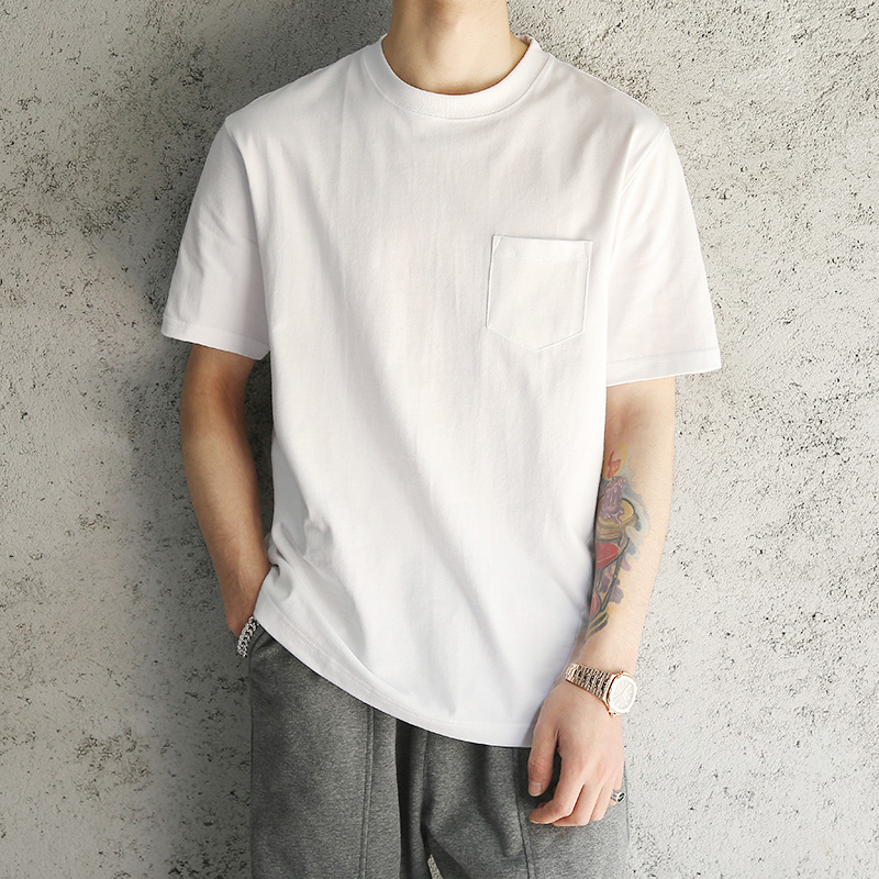 270g重磅t恤男短袖夏季美式纯棉口袋纯白色简约百搭打底衫体恤潮T