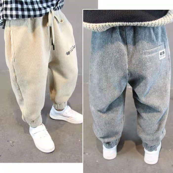 男童加绒加厚灯芯绒长裤秋冬女宝宝保暖呢子裤小孩儿童外穿哈伦裤