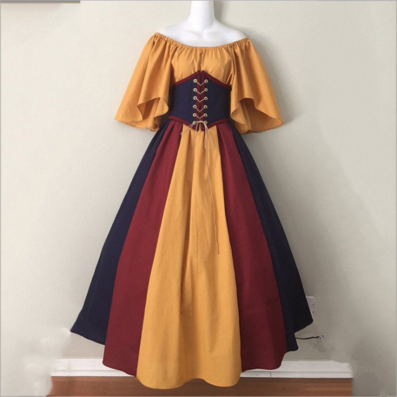 欧洲中世纪服装文艺复兴收腰大摆英国复古平民话剧连衣裙