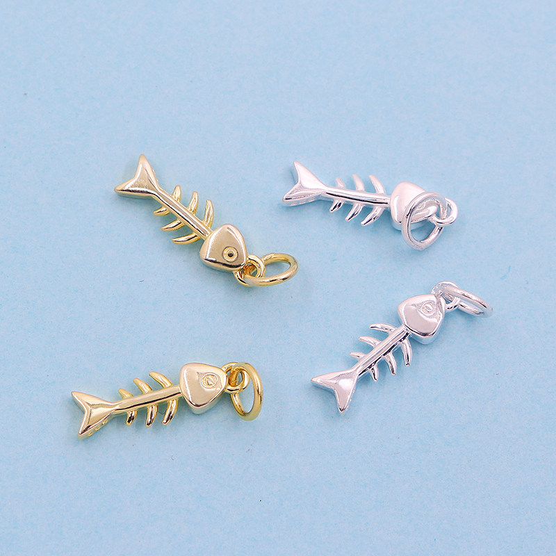 鱼干鱼骨头小挂件s925纯银diy项链手链配件项坠