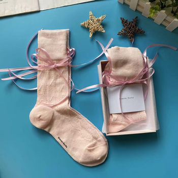 Simone Rocha gift box light luxury craft ribbon hollow bow socks catwalk style mid-calf women's calf socks