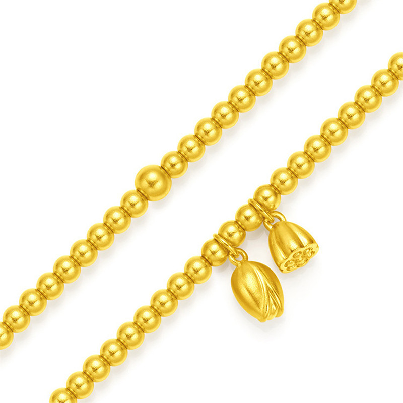 s999传承纯金莲蓬金珠小金手镯硬金3d黄金手饰