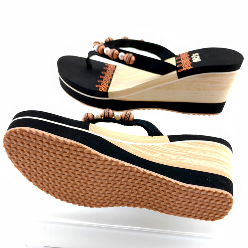 正品越南平仙拖鞋女人字进口防滑橡胶舒适旅游沙滩高坡跟时尚凉拖