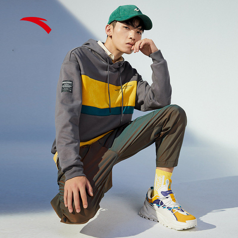 安踏官网正品连帽卫衣男2021春季新款男士加绒运动卫衣