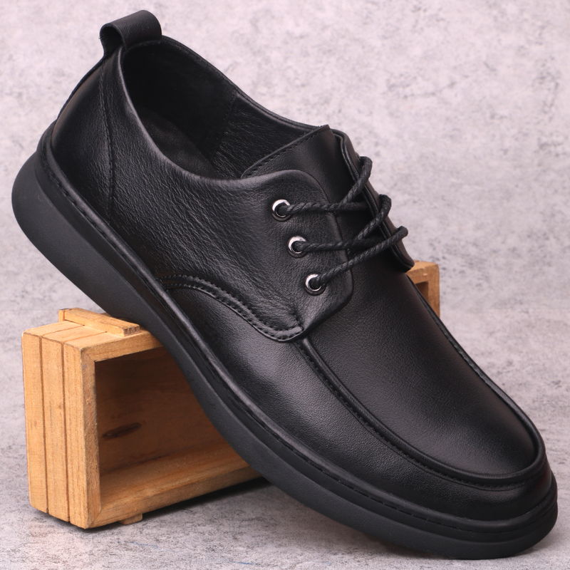 2022新款男鞋真皮男士商务休闲鞋软底舒适驾车鞋圆头系带单鞋潮流