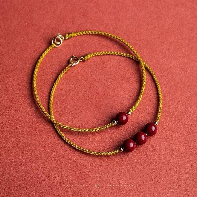 天然原矿朱砂手链手工编织紫金金沙红绳幸运手链