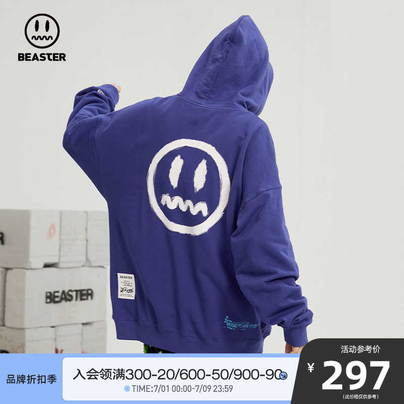 BEASTER小恶魔鬼脸潮流歪口袋休闲卫衣运动落肩休闲情侣款上衣男