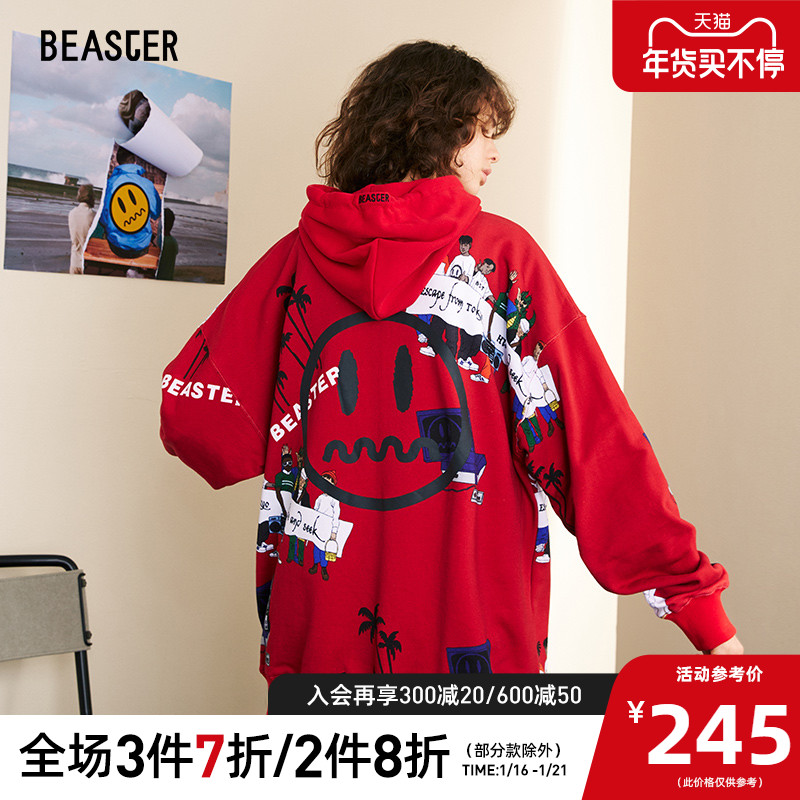 BEASTER小恶魔笑脸卫衣涂鸦印花宽松时尚国潮牌新款圆领长袖卫衣