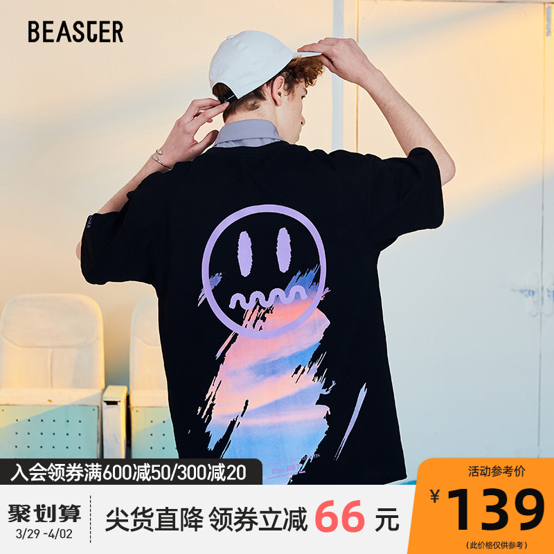BEASTER小恶魔笑脸短袖T恤潮牌情侣印花宽松潮流纯棉夏季半袖ins