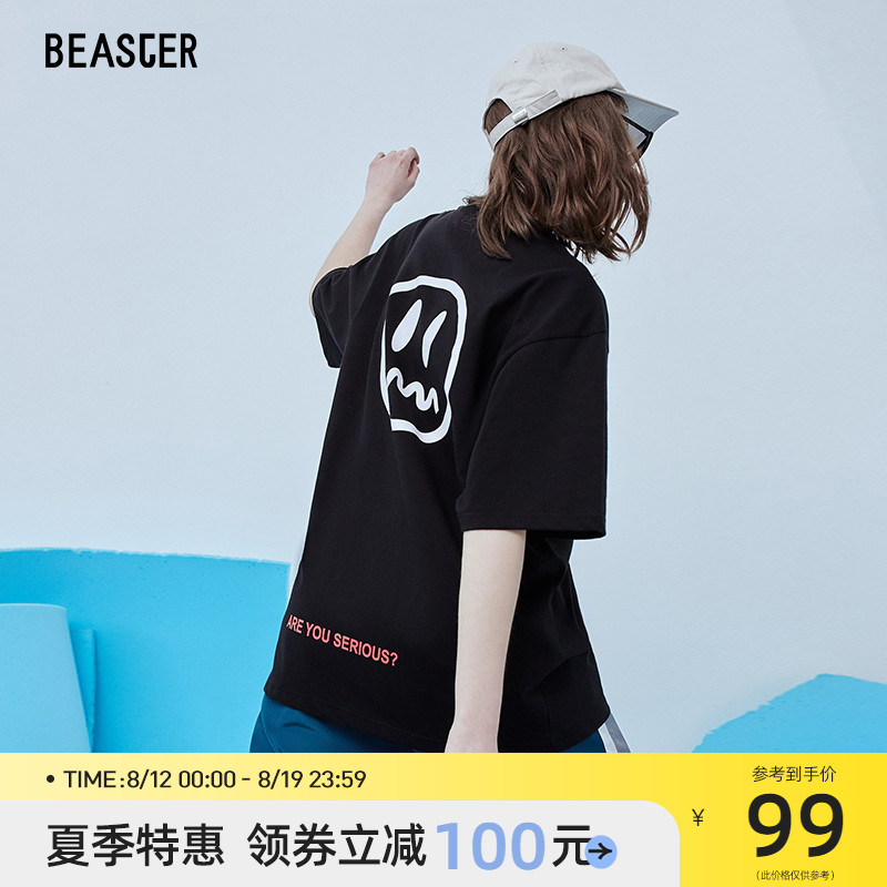 BEASTER 小恶魔鬼脸情侣装夏装潮牌嘻哈短袖T恤男国潮半袖体恤ins