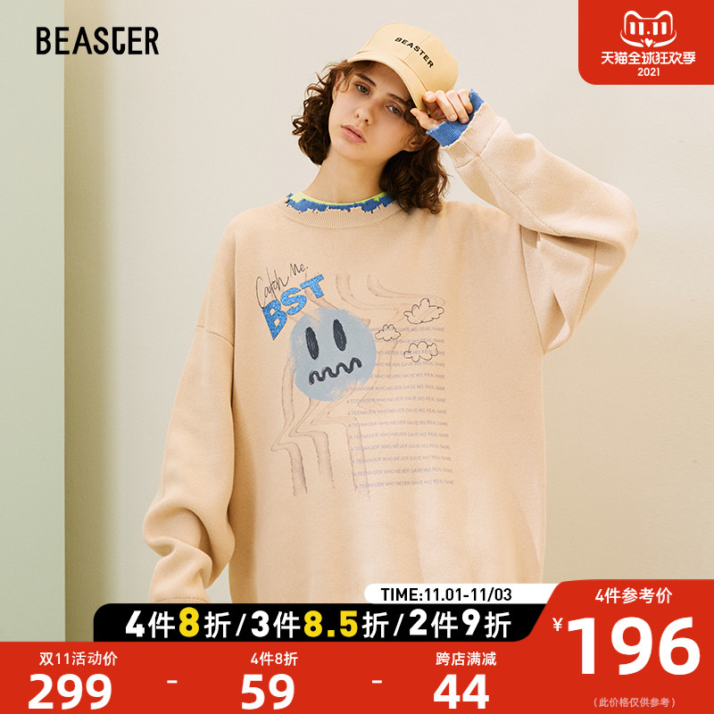 BEASTER小恶魔鬼脸新款潮流毛衣宽松印花情侣潮牌针织衫