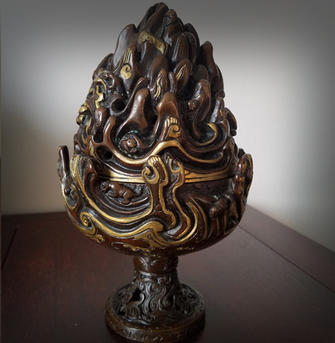 陈巧生制描金仿汉博山炉宣德炉香盘篆薰证书美成香薰炉