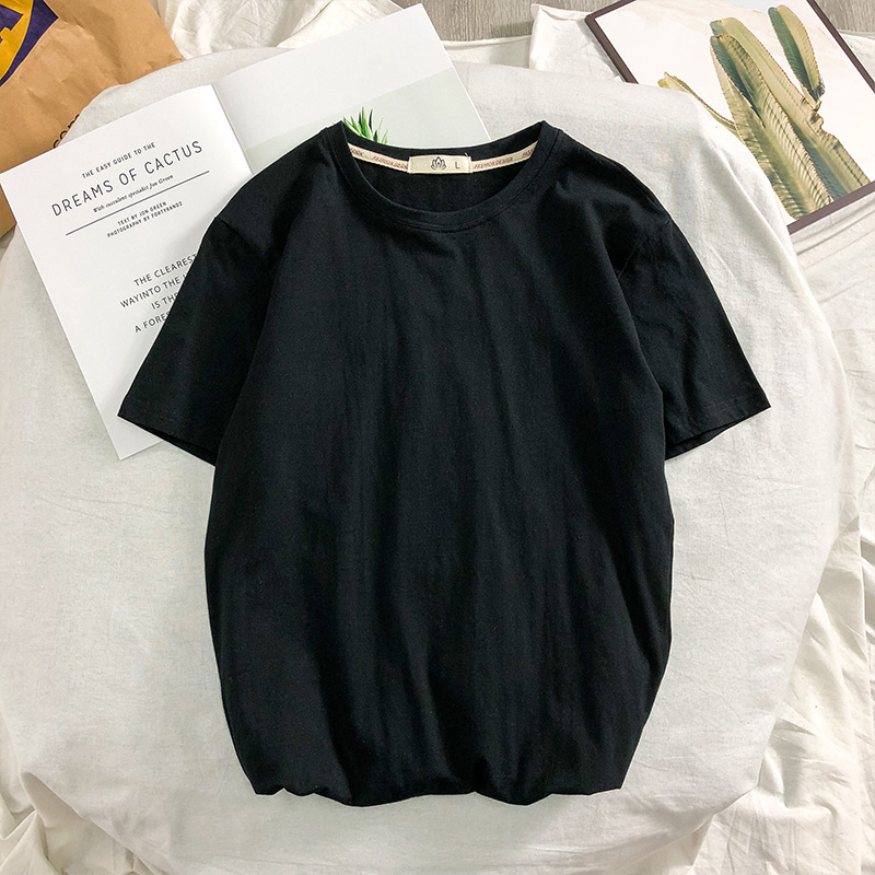 夏季新款纯色短袖男透气光板纯棉圆领三分袖t恤上衣服学生上衣服