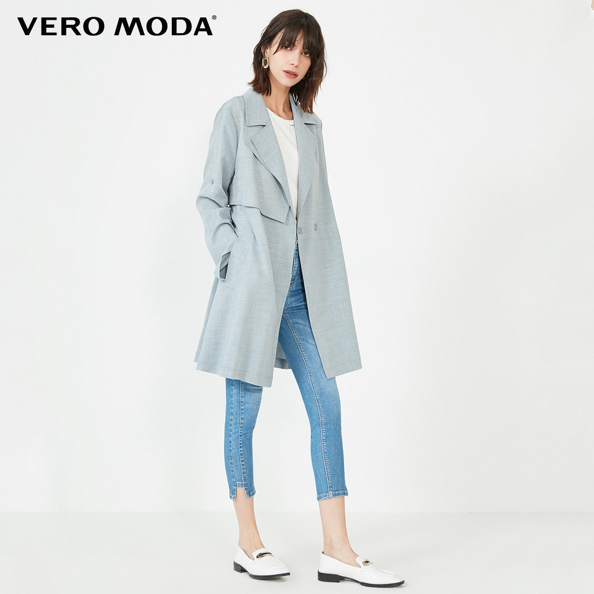 veromoda2020秋冬新款复古翻领不对称设计风衣