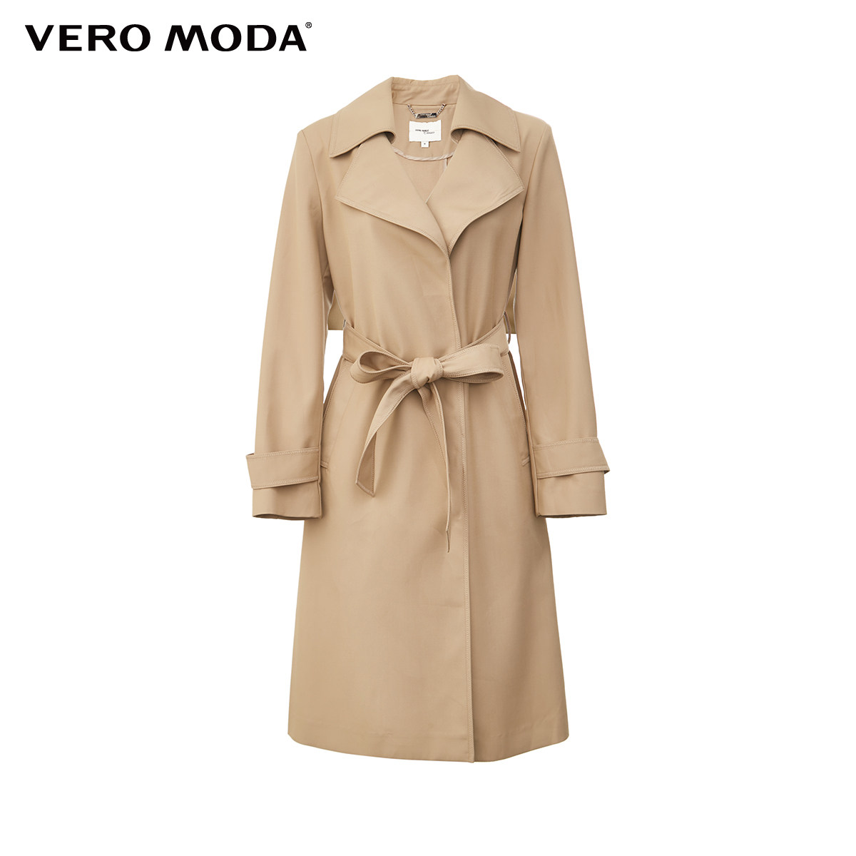 veromoda2021春夏新款复古翻领腰带装饰中长风衣风衣