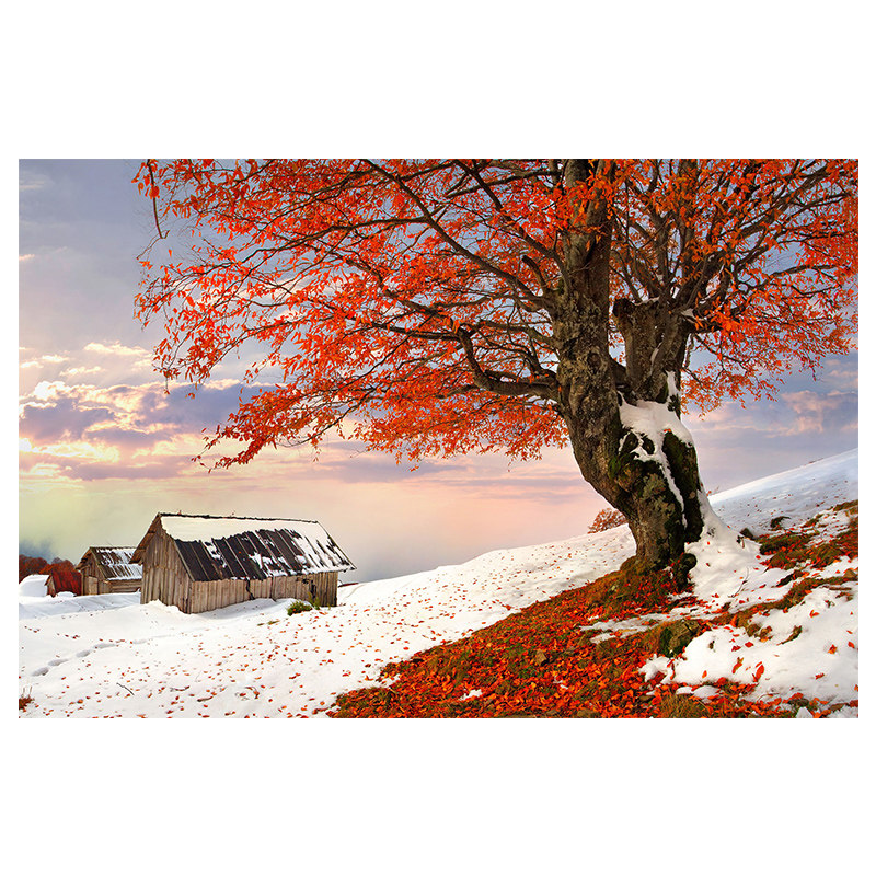 冬天雪景壁纸装饰画自粘背景墙自然风景壁画贴纸客厅现代装饰画