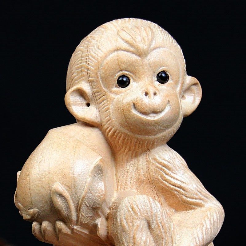 摆件紫尚尚轩开光桃木小猴子整料原木木雕灵猴摆件