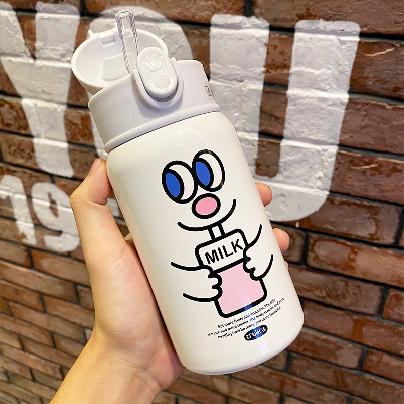 可爱儿童保温杯带吸管小学生水杯便携防摔幼儿园斜挎不锈钢杯子女