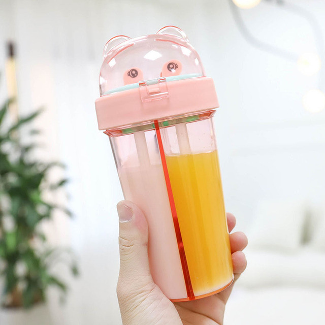 网红高颜值塑料双饮杯吸管可爱少女学生生水杯子吸管杯