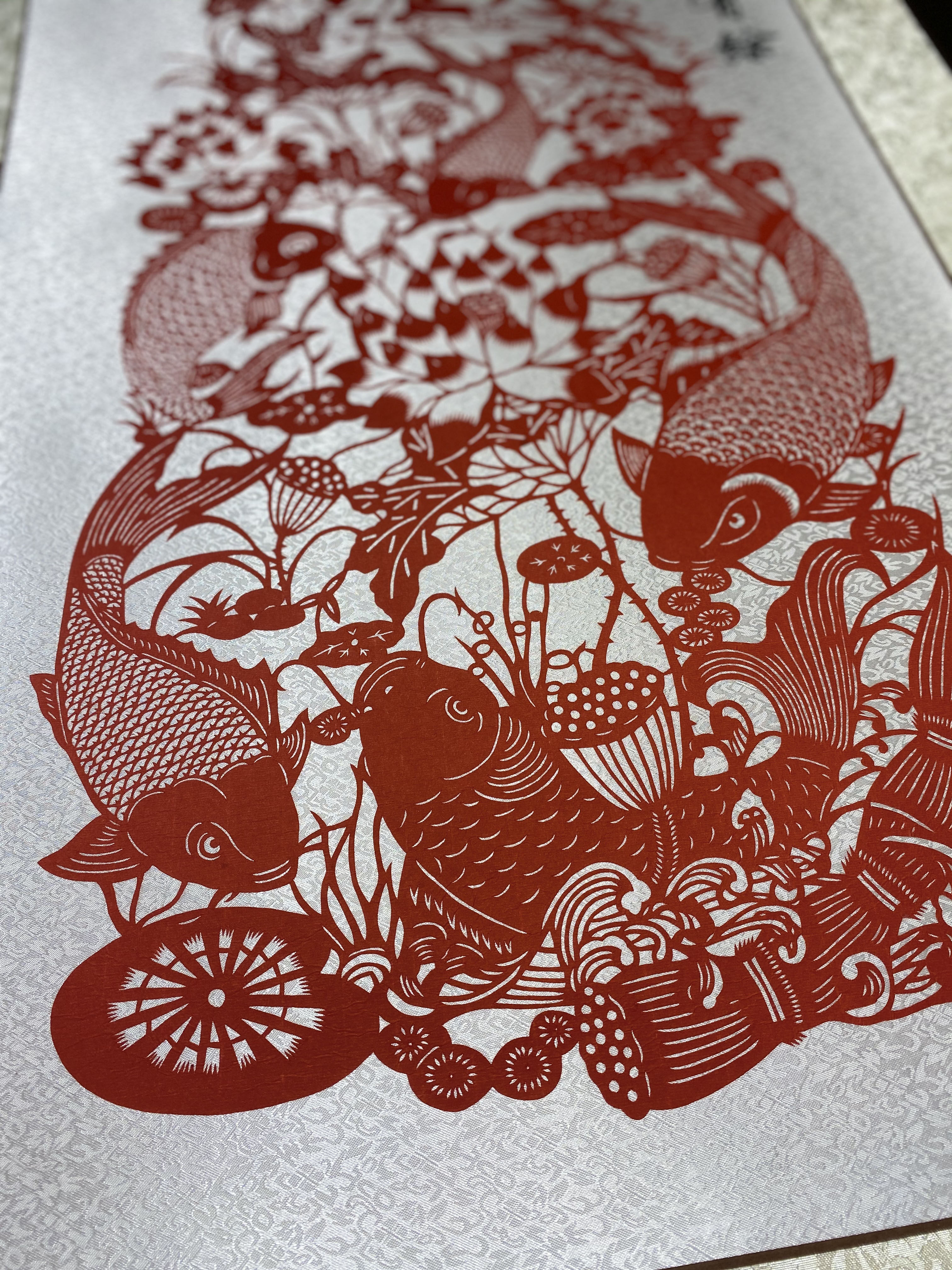 福之中国特色剪纸连年有余挂轴手工艺礼品过年家居装饰挂件折纸