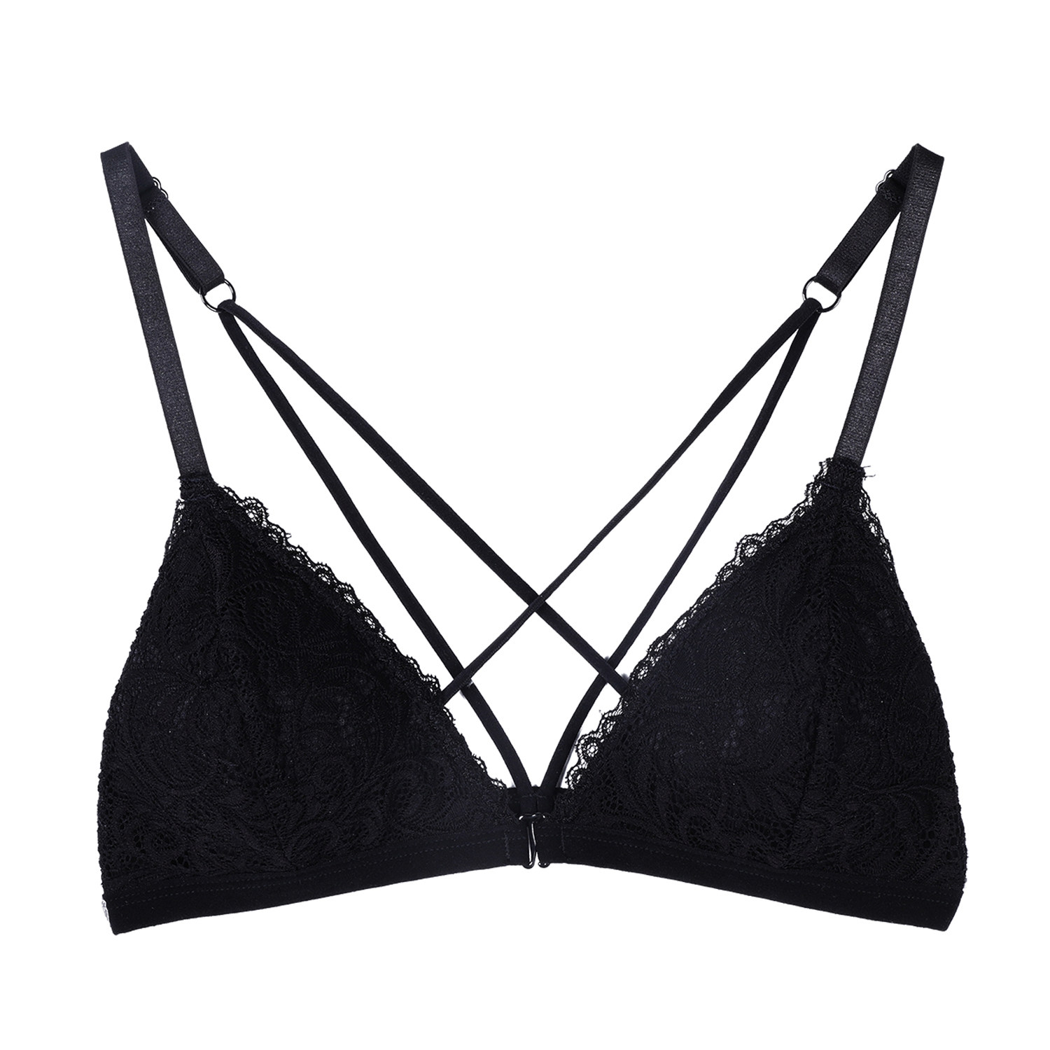 馨帮帮bra 少女蕾丝勾花法式三角杯内衣女前扣无钢圈文胸薄款胸罩