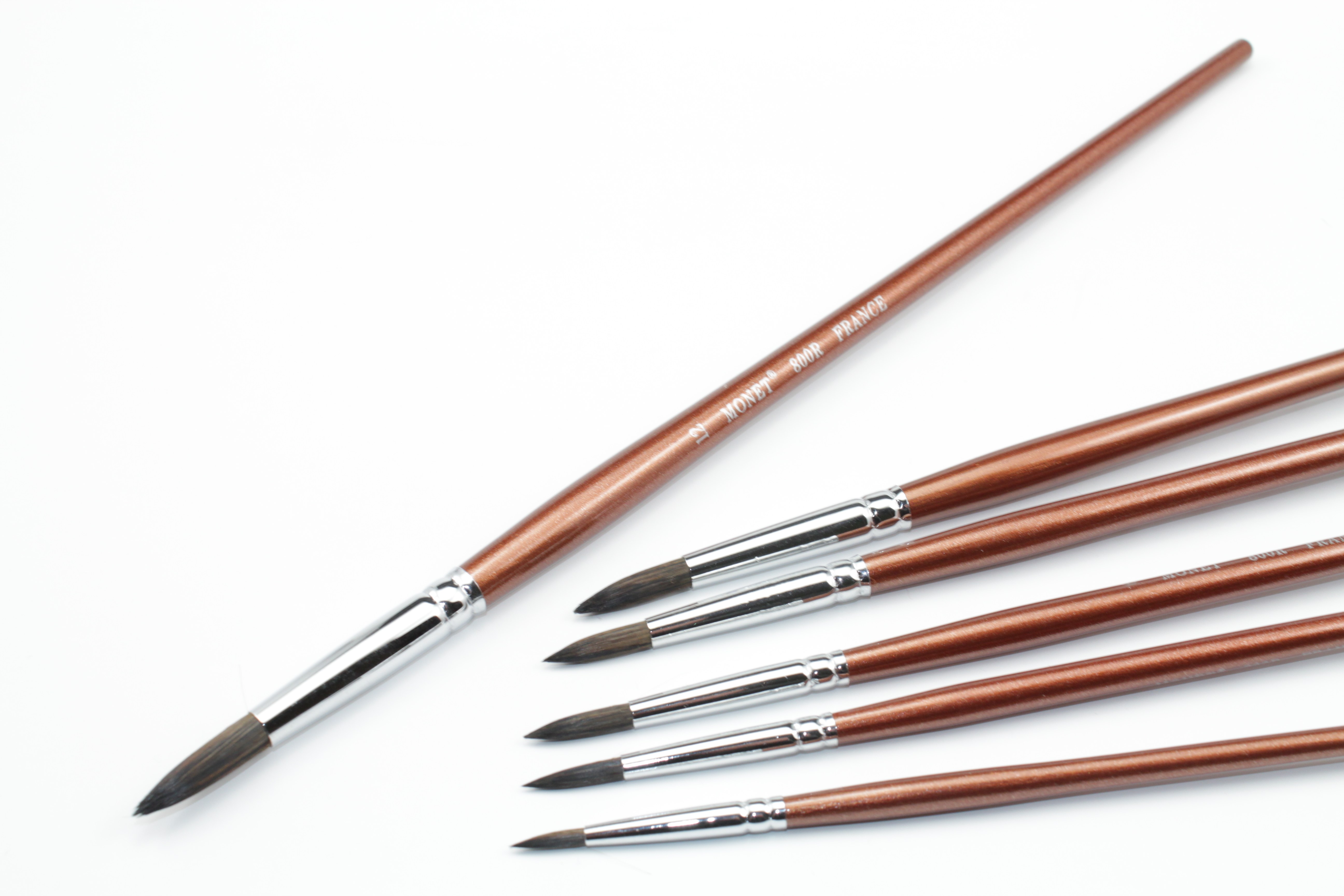 monet莫奈画笔800r狼毫圆头水彩笔勾线笔长杆6支装勾线笔