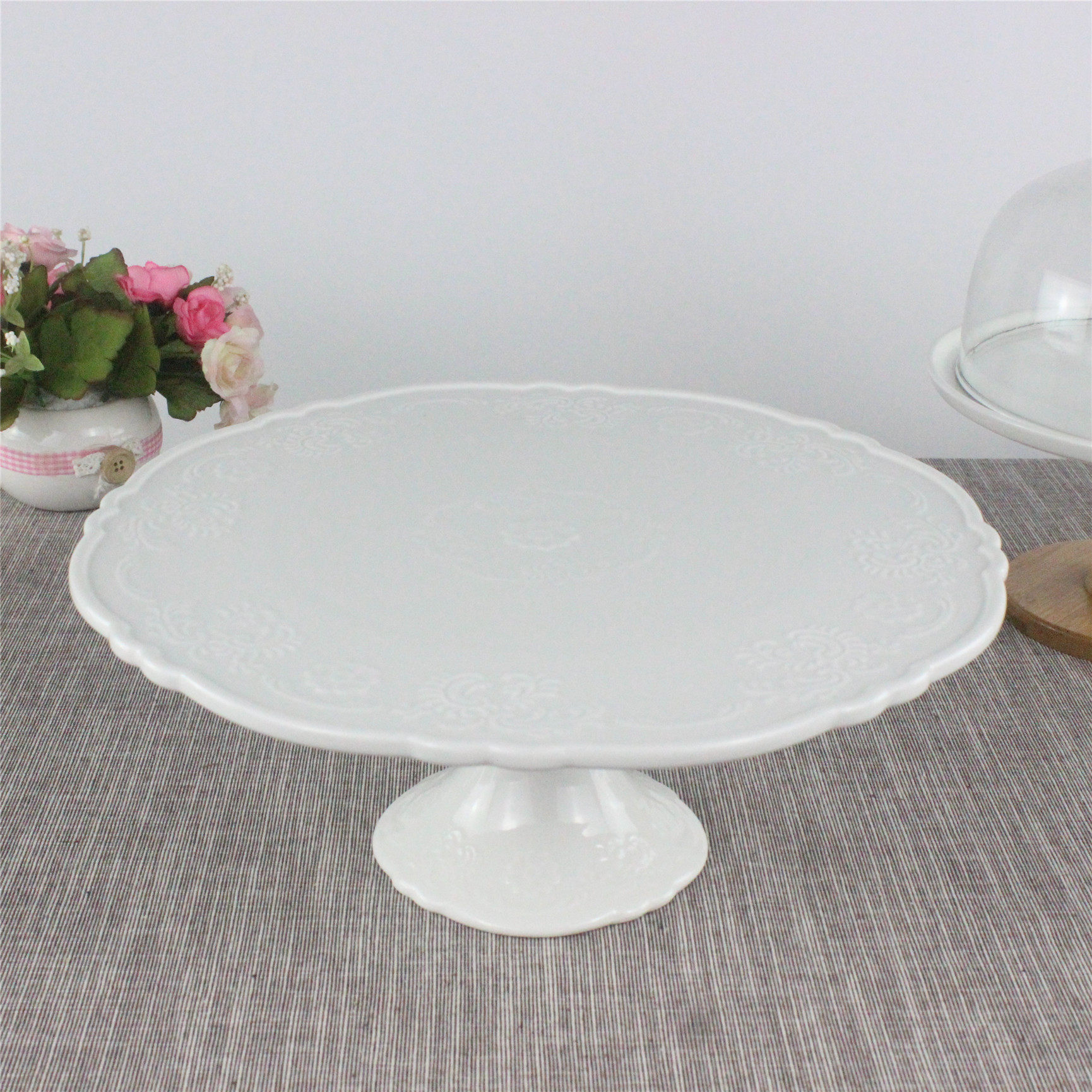 包邮欧式高脚陶瓷蛋糕托盘水果盘子西点点心果盆