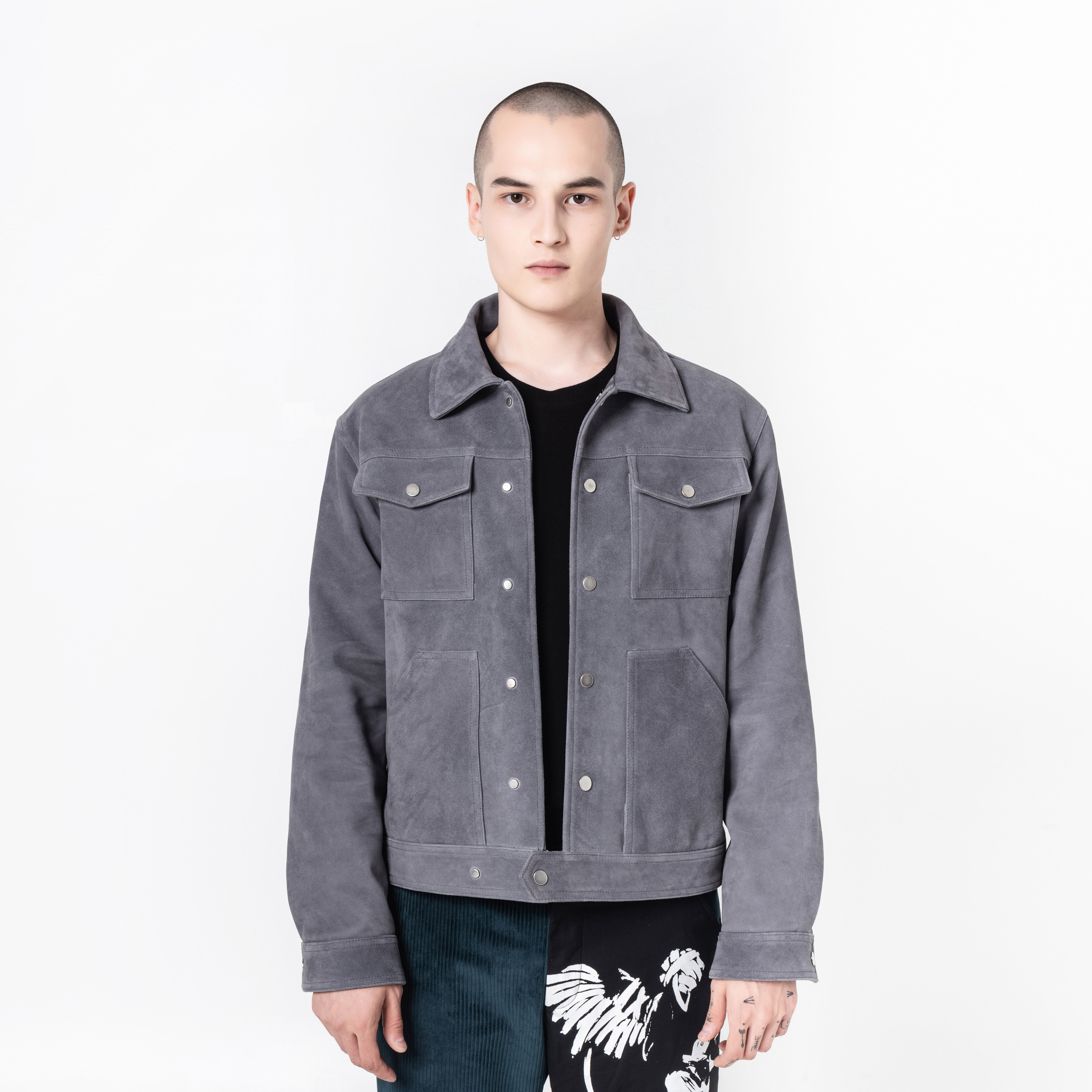 官方直发gallianolandor19fw高级定制烟灰灰色丝绸夹克