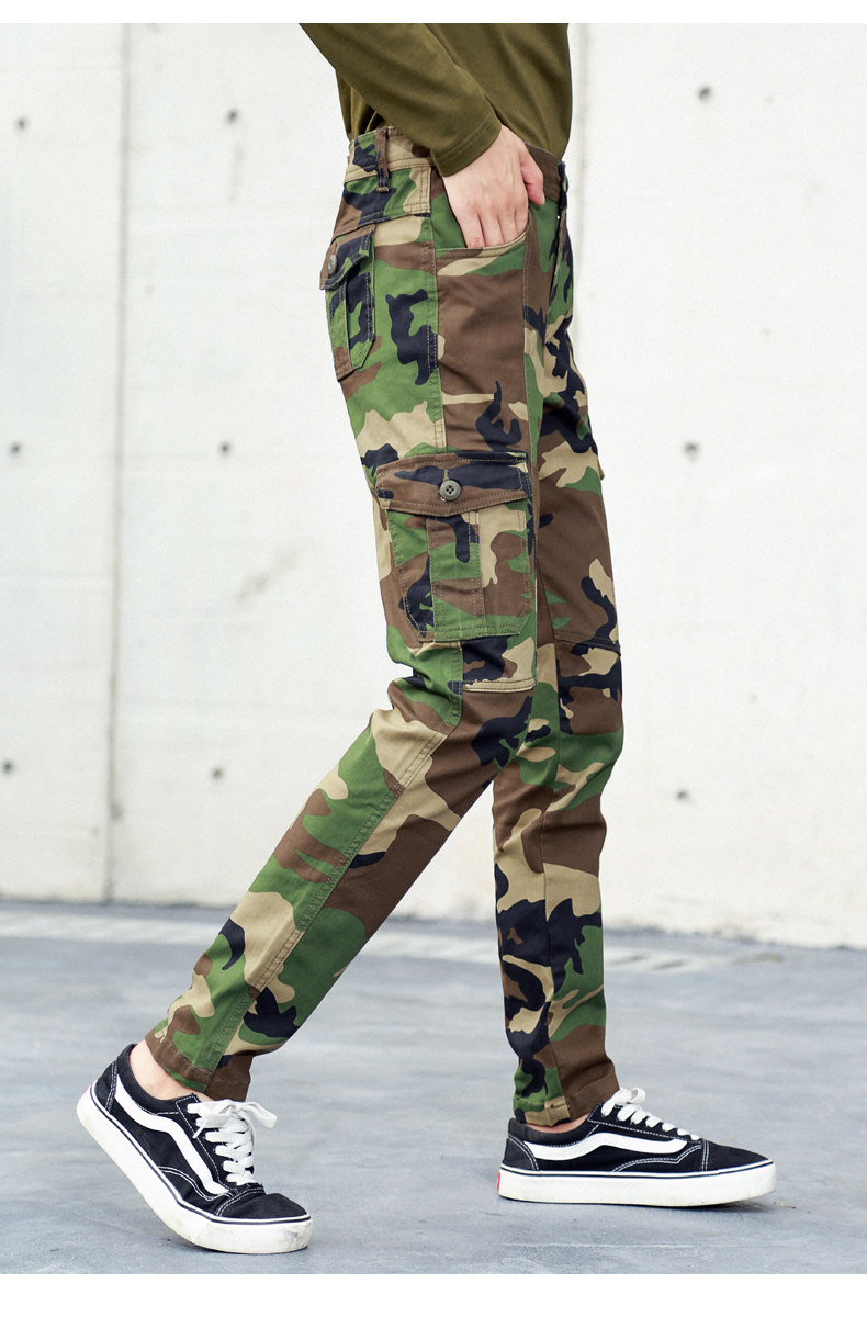春装帅气迷彩裤女工装裤多口袋修身显瘦裤子迷彩裤