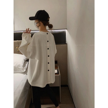 Love Devil Fish Grey Design Round Neck Long Sleeve Sweater Women Spring 2024 New Loose Slim Top