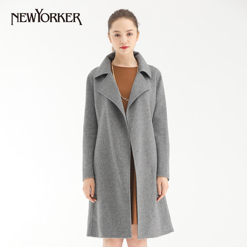 newyorker约克女装驼毛混纺双面呢大翻领毛呢外套