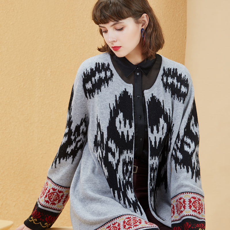 gts新疆天山羊毛开衫女羊毛衫毛衣中长圆领2022毛针织衫
