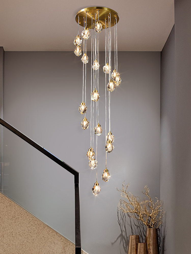 轻奢楼梯间长吊灯别墅复式楼水晶酒店大厅北欧loft