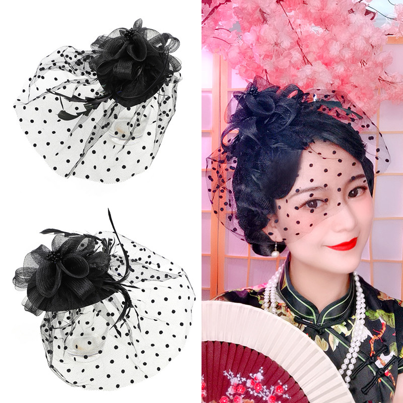 复古面纱帽子旗袍配饰民国燕尾网纱帽新娘头花舞台演出羽毛小礼帽