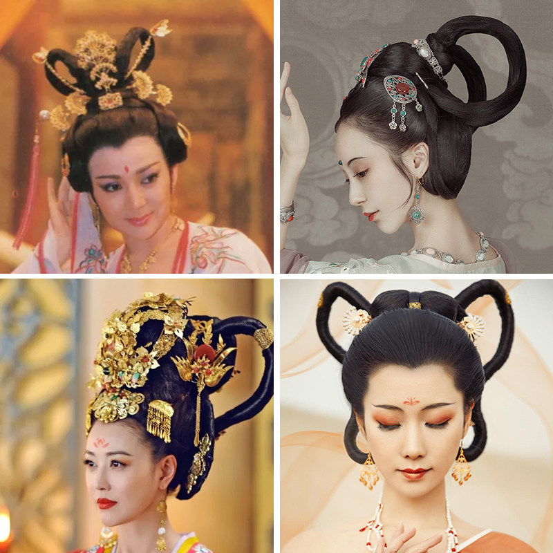 飞天发髻汉服古装唐朝假发仙女弯曲发棒女贵妃发包