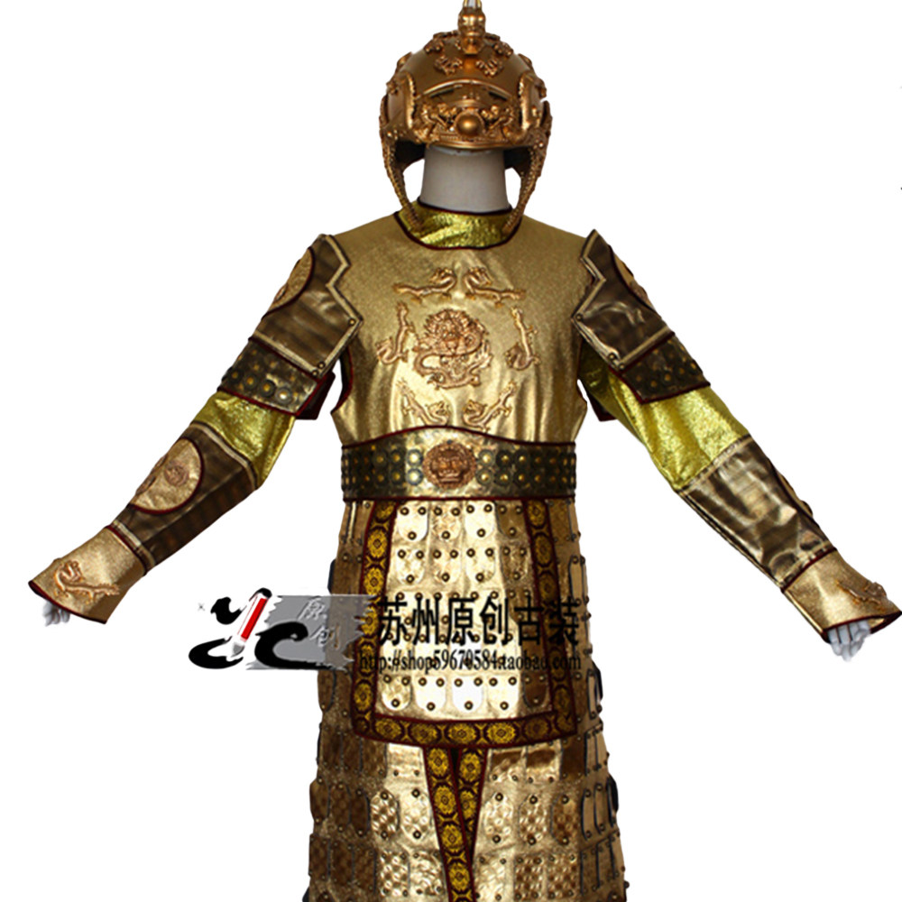 金色战袍男女盔甲景区拍照古装汉服cosplay舞台服装花木兰铠甲  价格