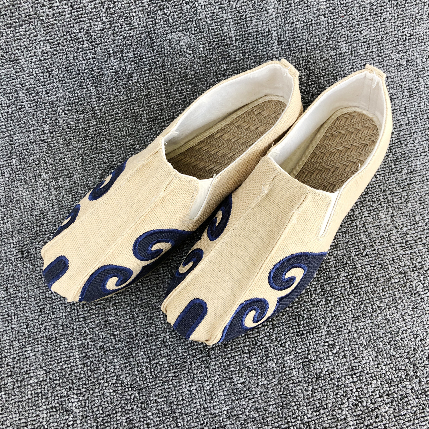 云南大理中国国风亚麻拼色男鞋复古祥云布鞋帆布鞋