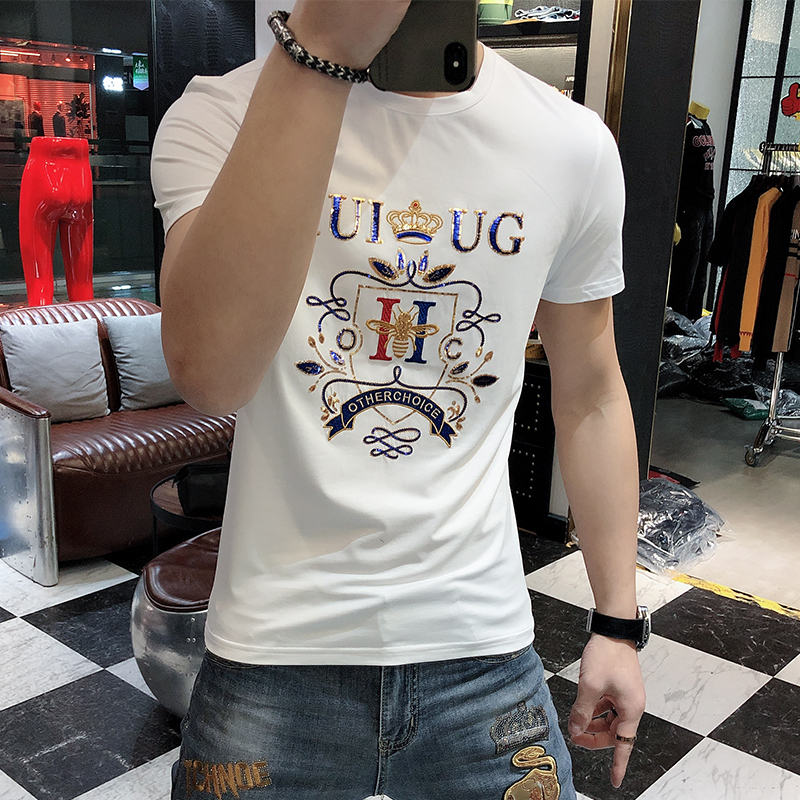 高端个性t恤刺绣印花短袖潮牌网红潮流夏季新款成熟半袖男士白色