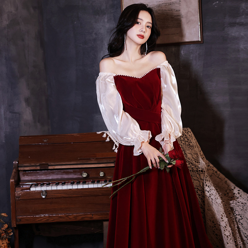 敬酒服新娘2021新款红裙日常结婚订婚连衣裙酒红色高级晚礼服裙女